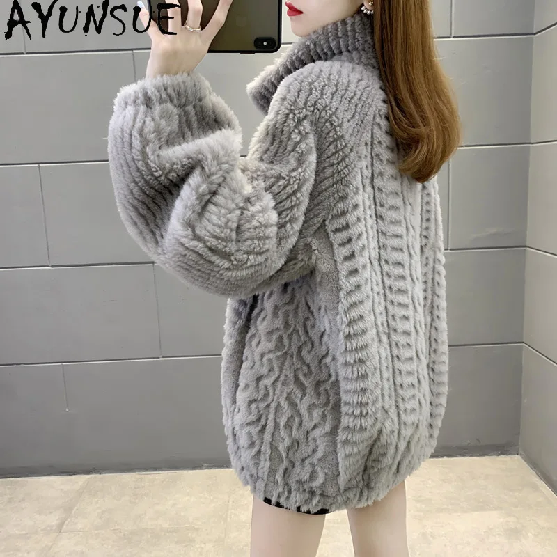 AYUNSUE Real Wool Coat Women Clothes 2025 Winter Jacket Fashion Sheep Shearling Coats Woman Composite Fur New in Outerwears