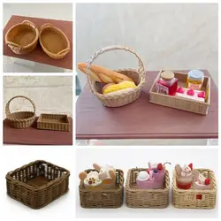 1/6 1/8 Scale Dollhouse Weave Basket Dolls Accessories Resin Miniature Storage Basket Photo Props Dollhouse Decoration
