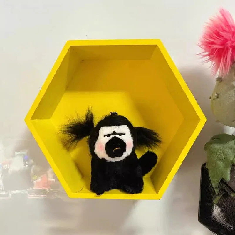 Porte-clés décoratif en peluche avec épingles à cheveux, visage de singe blanc mignon, cheveux frits, peigne drôle et drôle, sac à dos