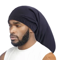 New Men Braids Dreadlocks Night Sleep Cap Long Tail Bonnet Cap Wide Elastic Band Chemo Cancer Hat Unisex Solid Color Head Wrap