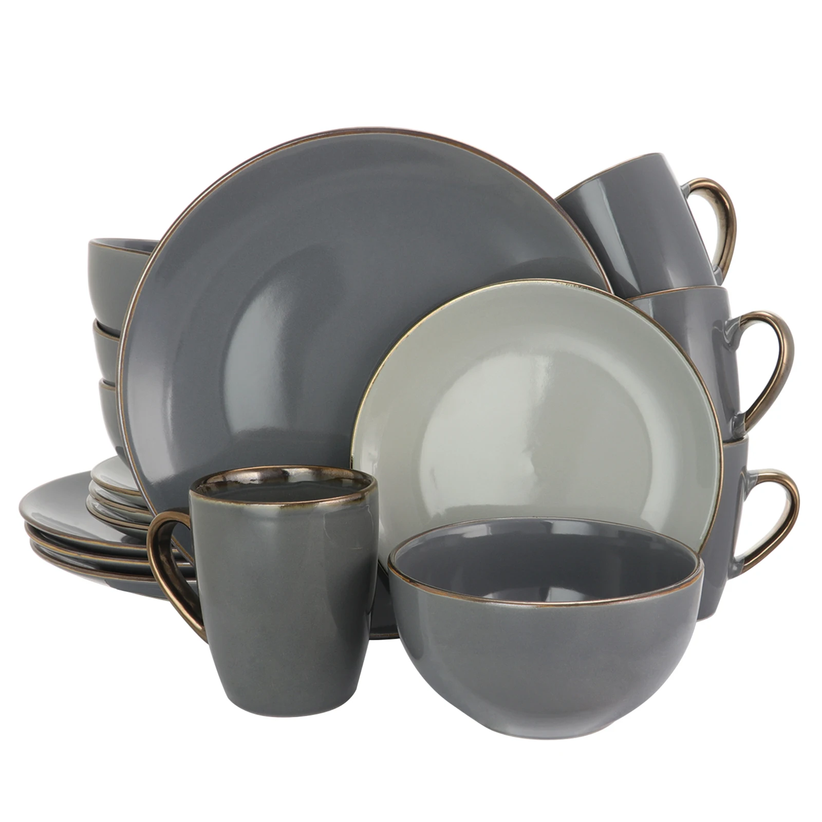 

Tahitian Grand 16-Piece Stone Dinnerware Set, Elegant Slate Design