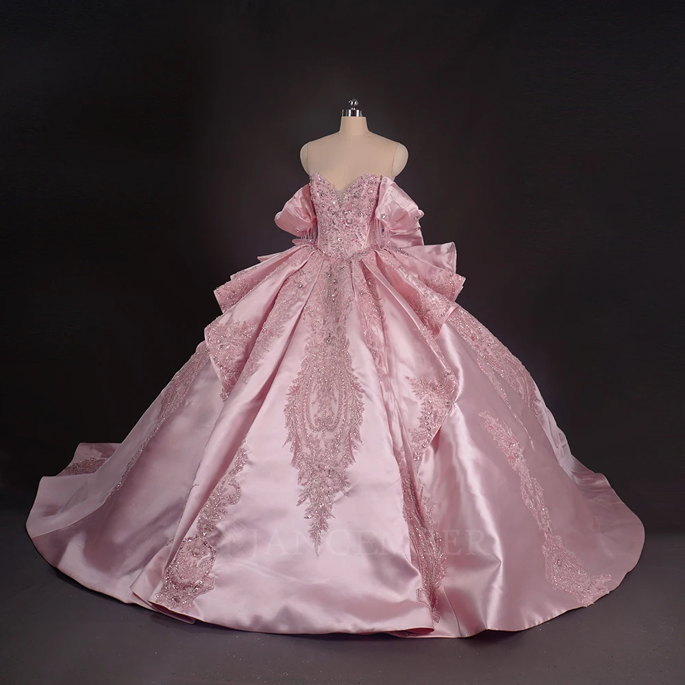 

Изысканное блестящее розовое платье Quinceanera, свадебное платье по индивидуальному заказу, вечернее платье из бисера, бальное платье с открытыми плечами, платья de 15 años