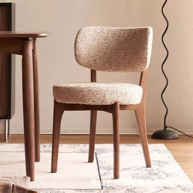 Chair White wood antique solid wood dining chair Internet celebrity makeup chair Cream style household