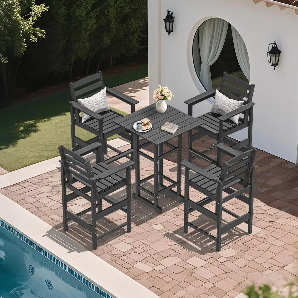 

Adirondack Bar High Chair Set 5Pieces,Adirondack Bar Chairs Set of 4 with Table,HDPE AllWeather Patio Furniture for Balcony, Ba