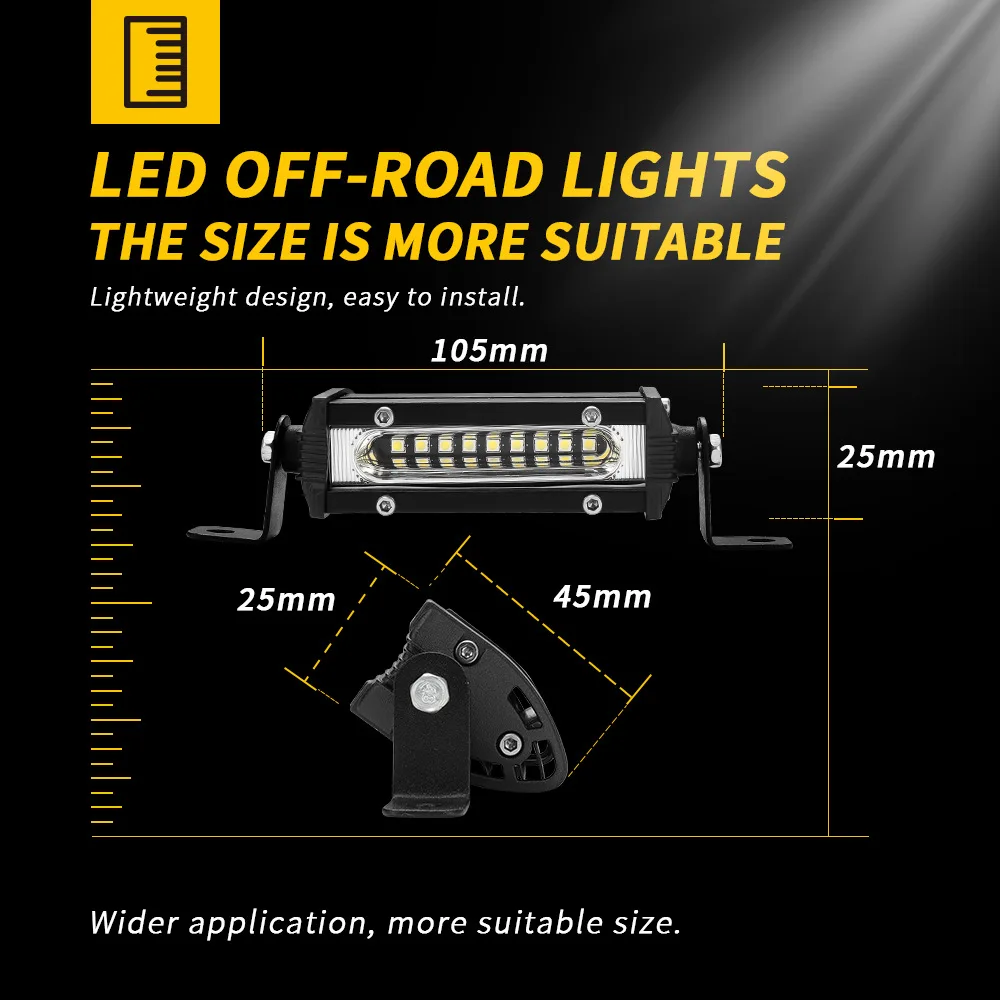 Car led spotlights modified net lights 9W small single row LED strip floodlights motorcycle floodlights