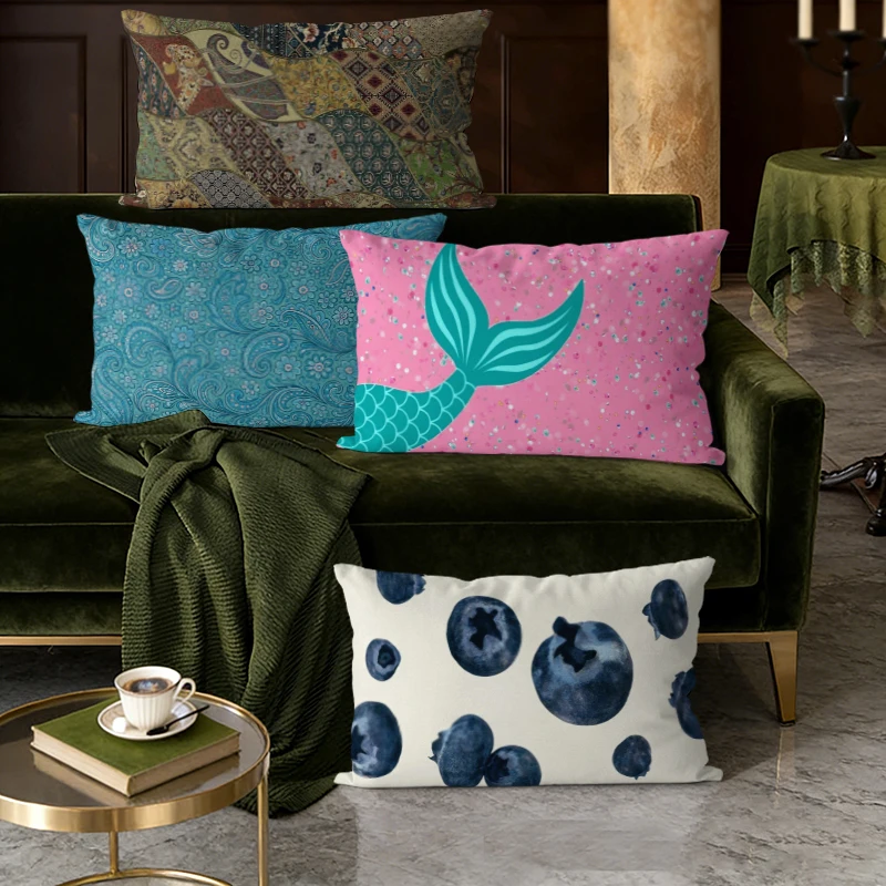 Mermaid Tail Blueberry Paisley Pillow Covers Suitable For Sofa Bedroom Car Pillow Cover Cushion Rectangular Back Cushion