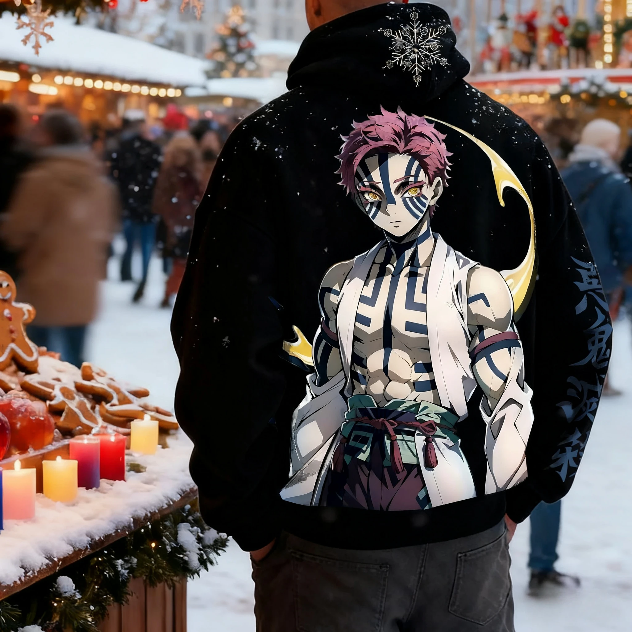 

Осенне-зимние мужские и женские толстовки Demon Slayer, новинка 2026, свободный повседневный топ с принтом аниме Akaza в стиле Харадзюку, большой топ для родителей и детей