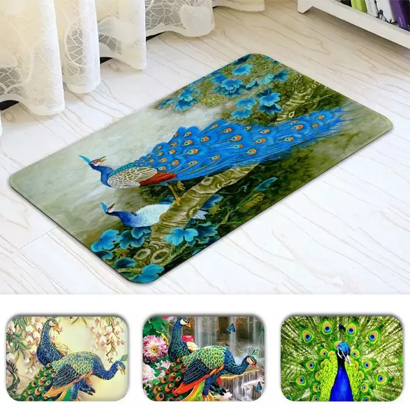 

Peacock Bird Room Mats Anti-slip Absorb Water Long Strip Cushion Bedroon Mat Toilet Rug