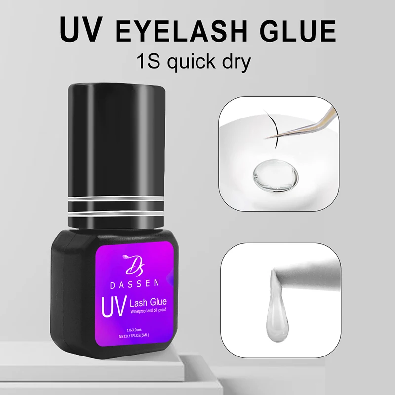 Dassen Eyelash Extensions UV Lash Glue Clear 5ml UV Glue Lamp Set For Lash Extension Supplies Makeup Beauty