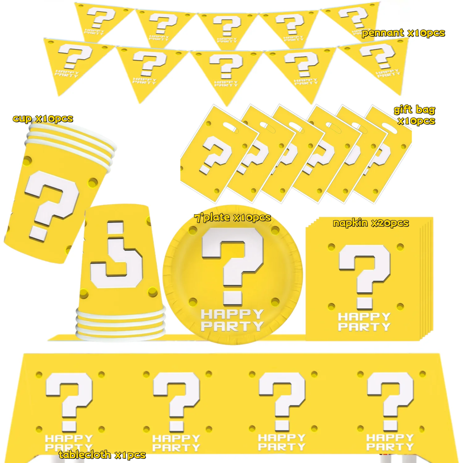 61-teiliges Geburtstagsparty-Dekorationsset im Super-Bro-Thema, Einweggeschirr-Set mit Bechern, Tellern, Servietten, Banner, Kuchenaufsatz, Flagge, Partyzubehör