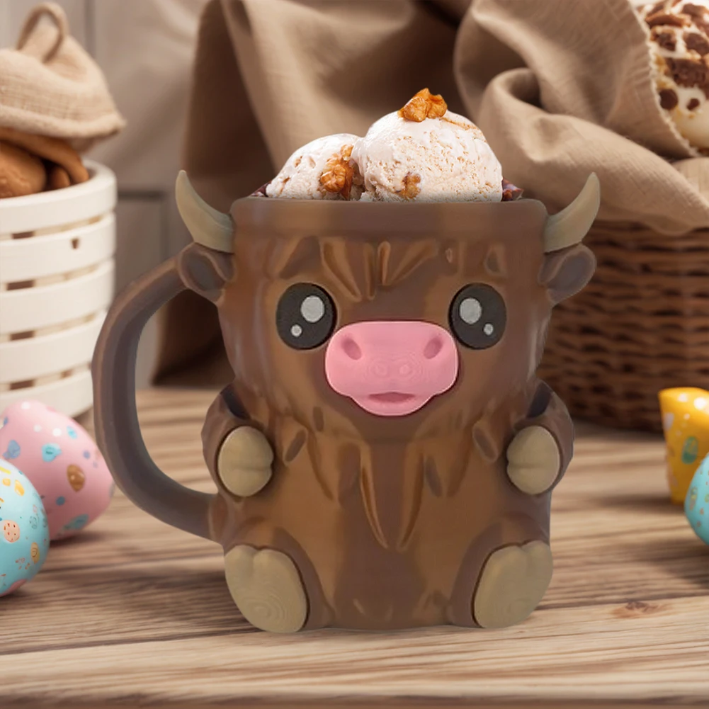 Reusable Highland Cow Ice Pint Holder w/ Snack Drawer & Handle 3D Printed Ice Cream Pint Containers Beer Can Sleeves Ideal Gifts