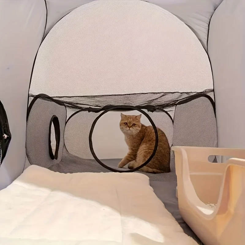 

3-In-1 Cat And Dog Playpen with 360-Degree Surround Tunnel, Soft Mesh Breathable Design, No Assembly Required, Opens in One Second, Includes Storage Bag, Durable Cat House with Spacious Multi-Layer Design, Suitable for Small Pets, for Indoor, O