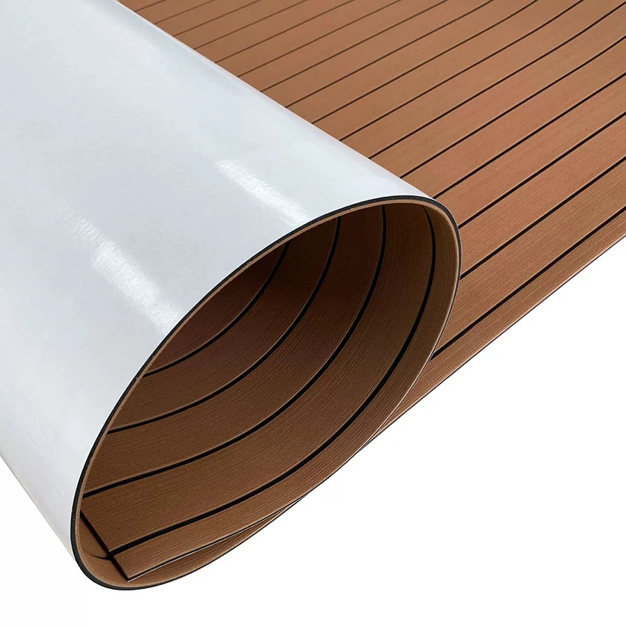 

240*55cm EVA Foam Imitation Teak Boat Floor Yacht Deck Anti Slip Pad Fishing RV Sheet Strong Glue Backing Brown Black