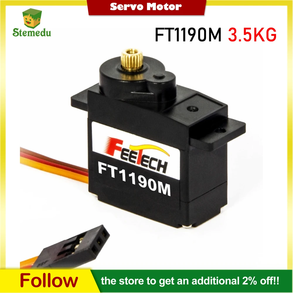 FT1190M 9g Micro Servo 3.5Kg Mini Coreless RC Servo Motoriduttore in metallo 200 gradi per STEM Quadrupede Robot Educazione Quadcopter