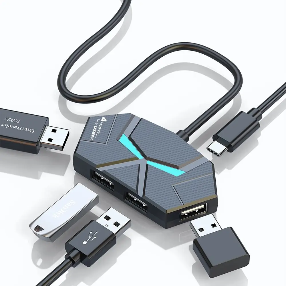 4/7 Ports USB Docking Station Colorful Light Type C USB Splitter Adapter Multifunctional Stabilize USB 3.0 HUB Splitter