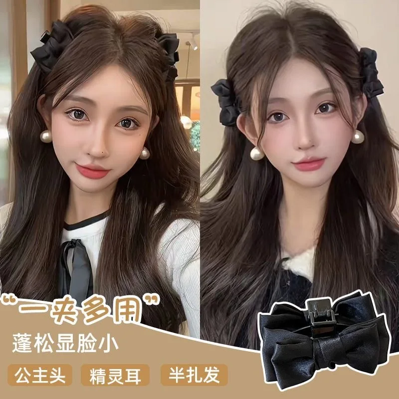 Mini Hair Claw Butterfly Bow Black Side Fringe Clip Princess Style Lightweight Durable Resin for Women Daily Office Party Gift