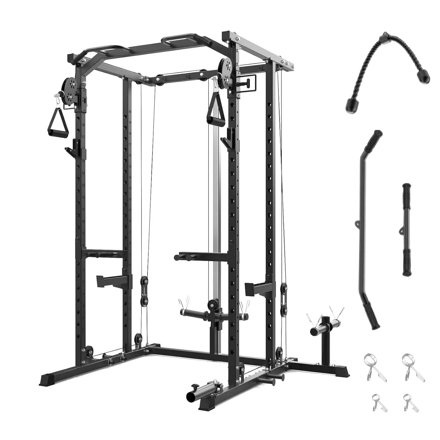 2000 LBS Power Cage with Dual Pulley Cable System, Heavy-Duty Steel Squat Rack for Home Gym Strength Training, Customized