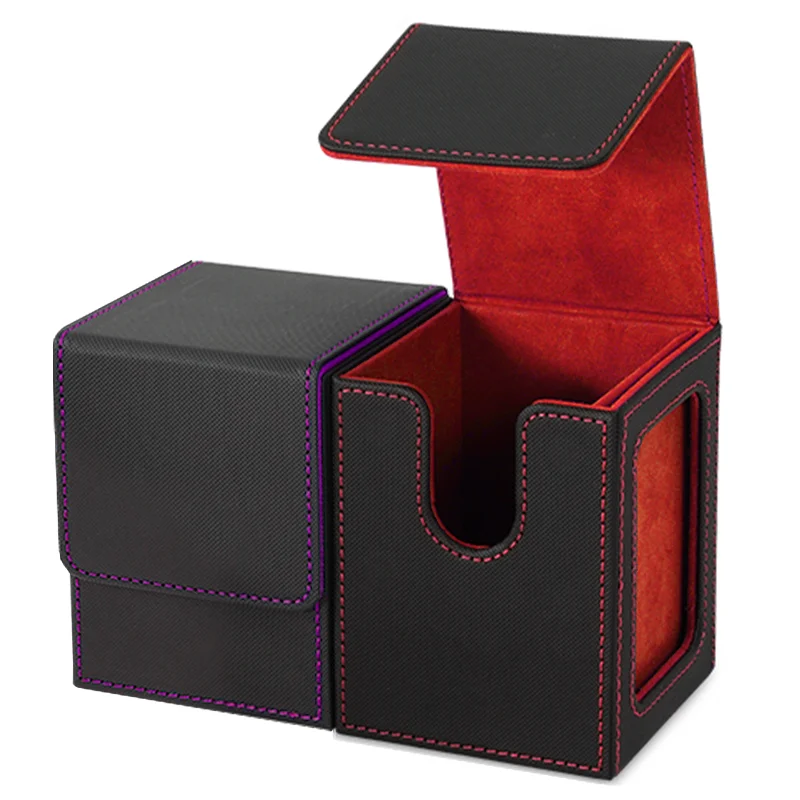 2 pack Card Deck Box with Dispaly Window, Holds 100+ Double-Sleeved Cards, Magnetic Closure for Magic cards TCG cards