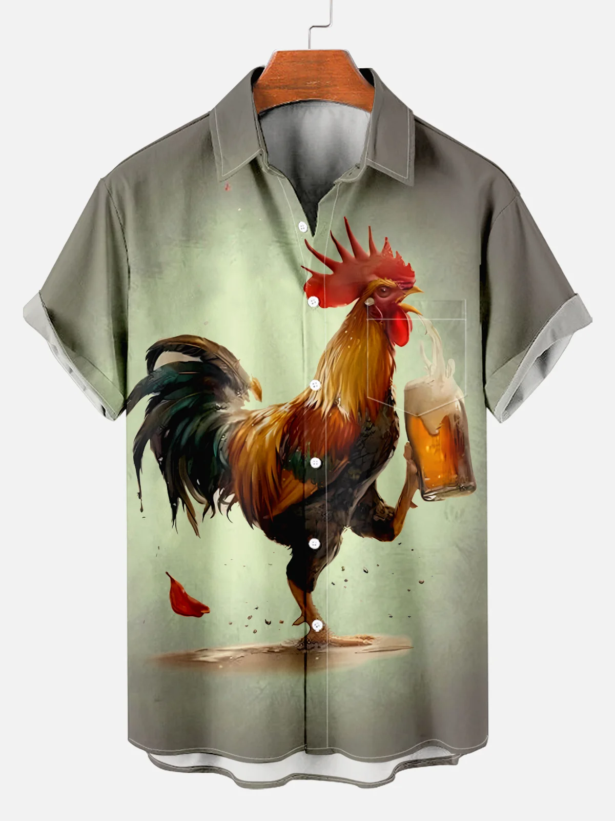 Funny Men\'s Casual Running Rooster Print Shirt Mens Short Sleeve Shirt Summer Loose Beach Oversize Top Men\'s Shirts For Boys