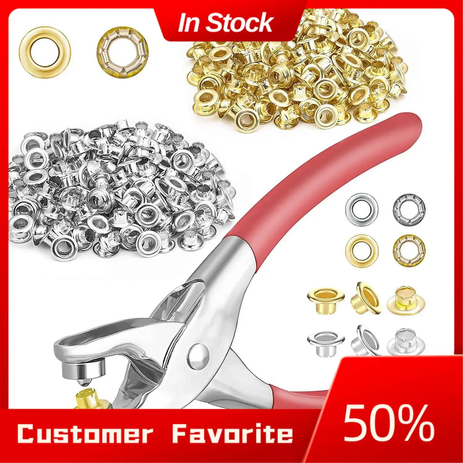 AT03 Top 401 Uds 1/4 pulgadas 6Mm Kit de alicates para ojales, Kit de herramientas para ojales con 400 ojales de Metal en oro y plata, ojal para ojales