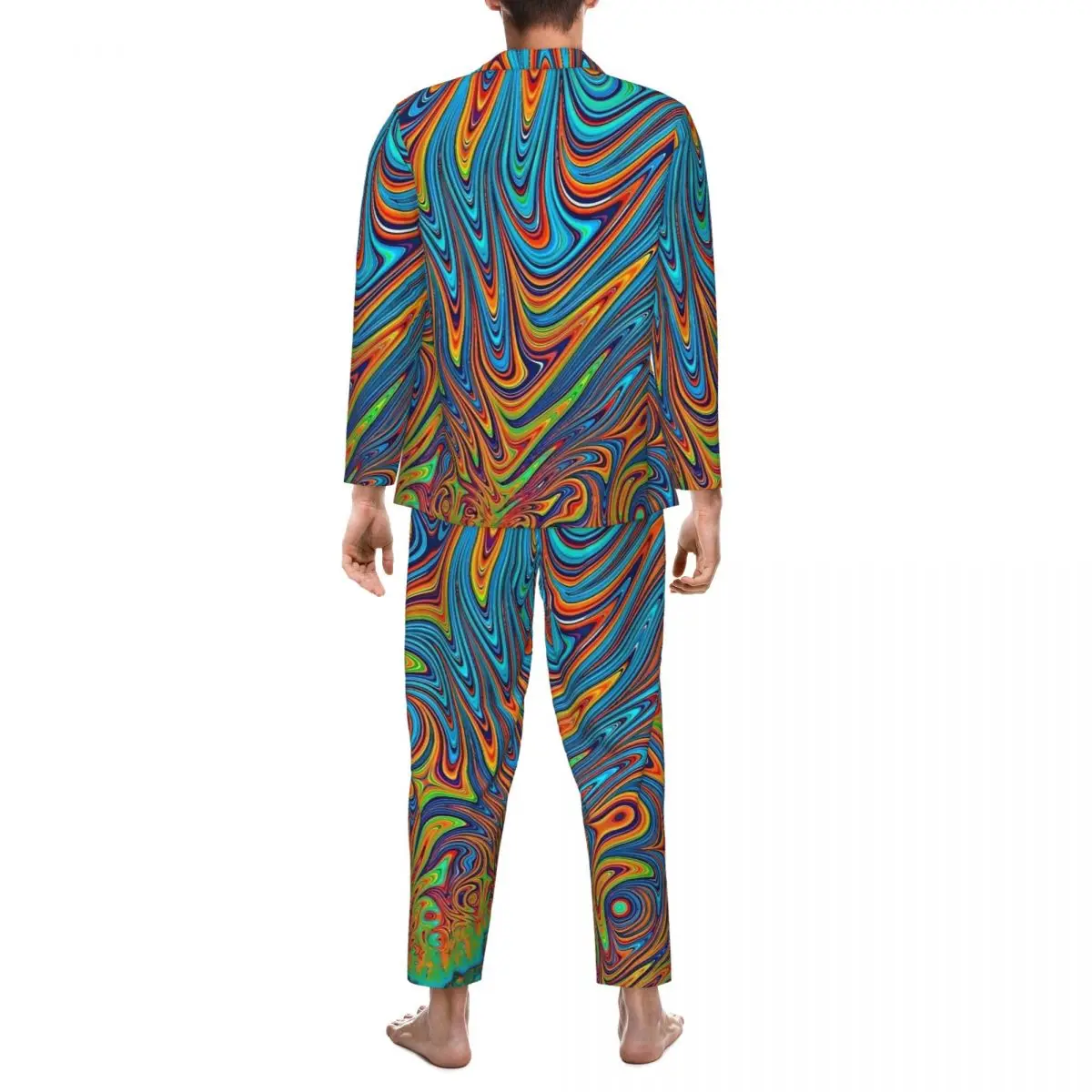 Pajamas Men Contrast Color Night Sleepwear colorful psychedelic 2 Pieces Casual Loose Pajama Set Long Sleeve Oversized Home Suit