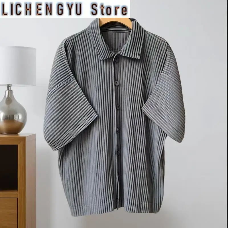 

Miyake плиссированная рубашка с короткими рукавами, пригородная мужская верхняя одежда с короткими рукавами, весна-лето 2021, тонкая свободная повседневная куртка