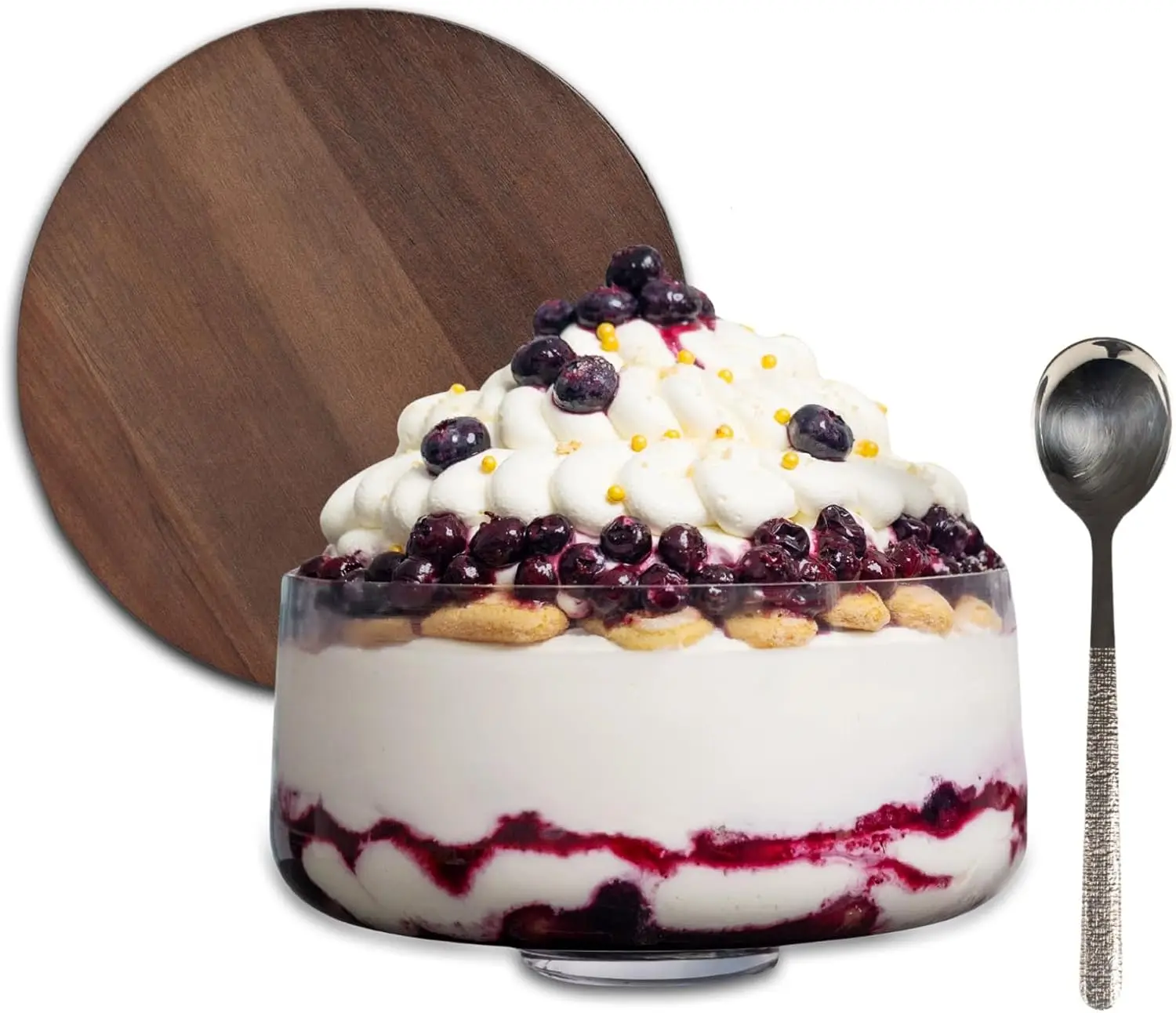 

Большая стеклянная миска-тройка с крышкой и ложкой, емкость 130 унций для десертов, салатов, дырокола