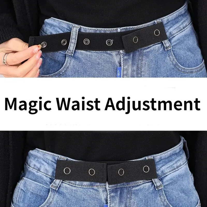 Invisible Elastic Jean Belt, Buckle-Free Lazy Belt for Women & Men, Elastic Waistband Extender with Adjustable Buckle