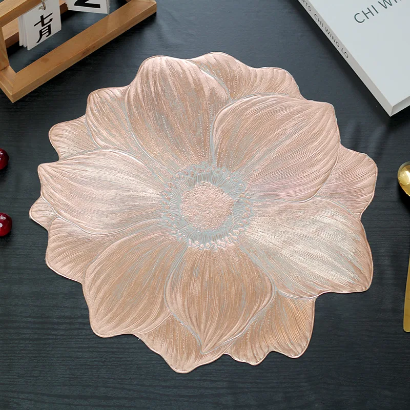 Ins Style Lotus PVC Placemat, Waterproof Heatproof Dining Table Mat