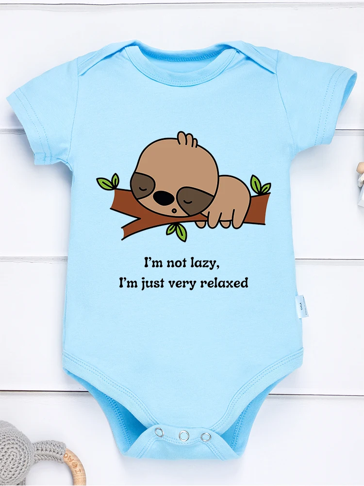 Cute Newborn Boy and Girl Clothes Onesie Funny Sloth Print Cartoon Kawaii Baby Bodysuits Grey Cotton High Quality Infant Pajamas