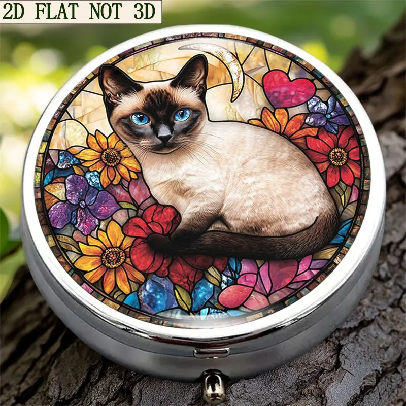 Single-piece, flat, round three-compartment box, designed with exquisite floral circular patterns, used for sorting and dispensing medication. Dreamy and serene, it can be used as an exquisite gift for the elderly or girls