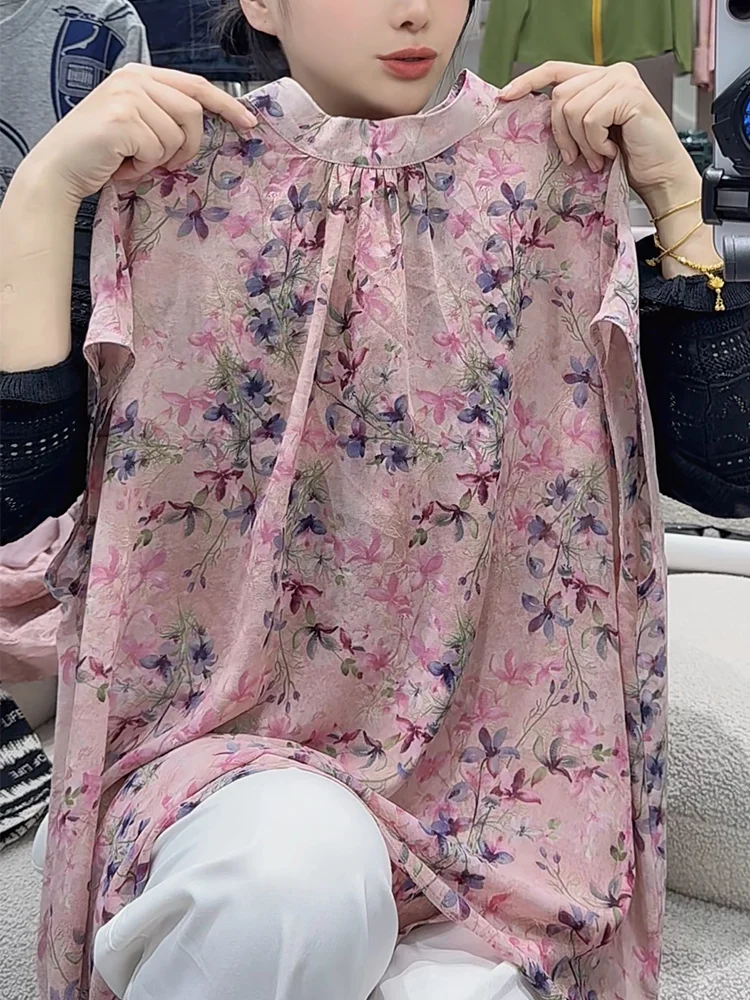 

Summer 2025 Luxury ort Sve Embroidered Stand Collar irt plus Size Retro Top Trendy Korean Sle Commute Faion Women'...