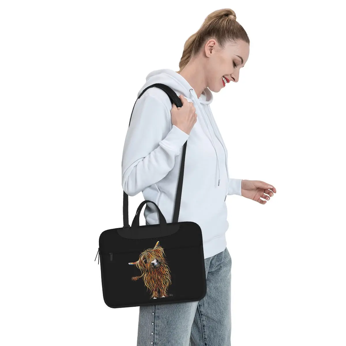 Highland Cow Crossbody Laptop Bag, estojo protetor, saco de computador, bolsa para MacBook Pro Air, 13 polegadas, 14 polegadas, 15,6 polegadas