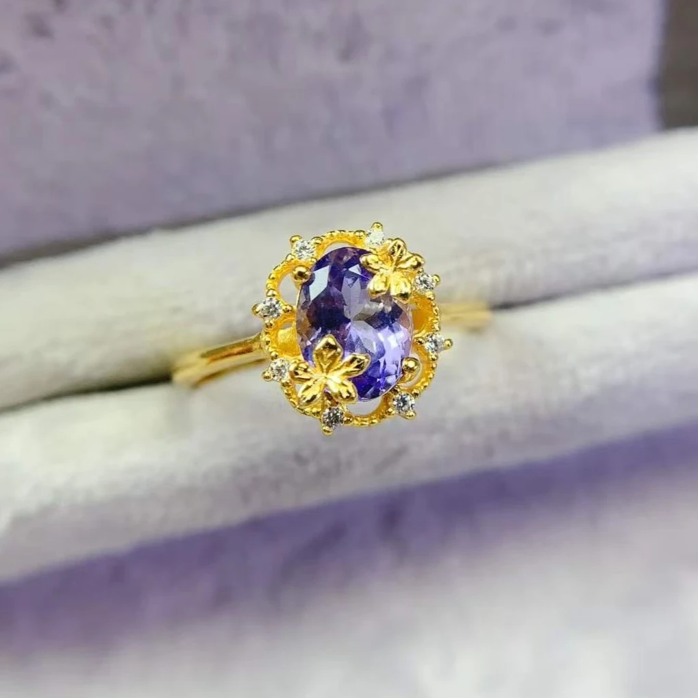 

VVS Tanzanite Ring 925 Silver Tanzanite Jewelry with Certificate Gold Plated Silver Gemstone Bracelet Birthday Gift for Woman