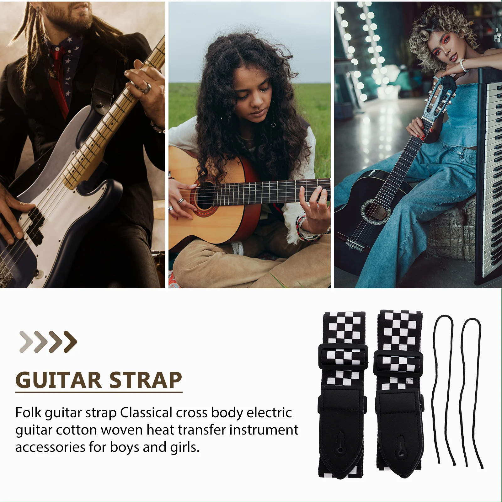 

2pcs Guitar Strap Woven Acoustic Electric Adjustable Strong Anti Wear Stretch Resistant Shoulder Belt Folk Musicians