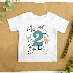 My 2nd Birthday Dinosaur Print Kids Shirt Boys 1-9 Years Birthday T-shirt Child Party Outfit Short Sleeve Tee Toddler Summer Top