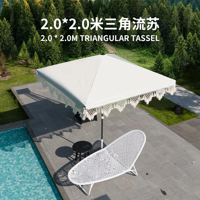 

Seaside vacation beach courtyard tassel umbrella sun pool terrace sunshade square umbrella cross-border foreig