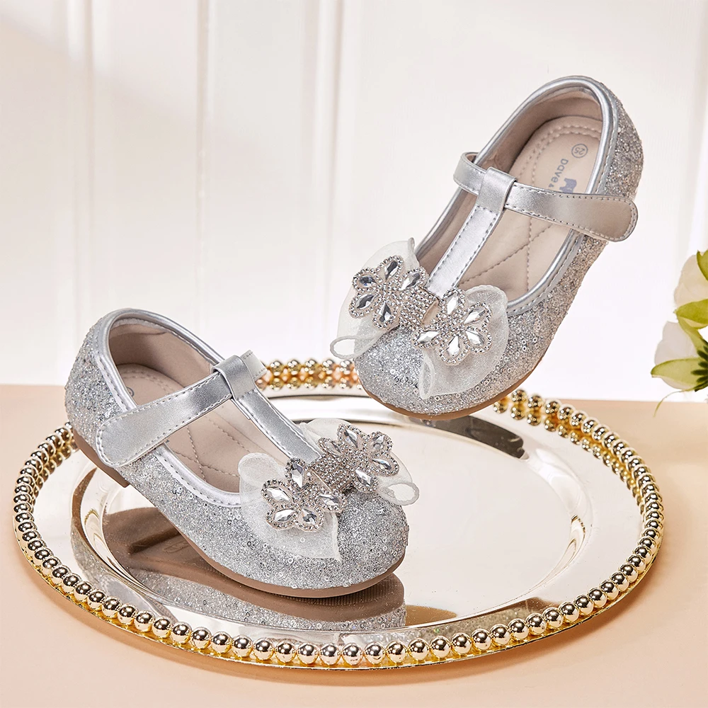 Dave Bella Children Leather Shoes Autumn Spring Girls Elegant Princess Shoes Anti Slip Kids Soft Sparkling Shoes Party DB1260383