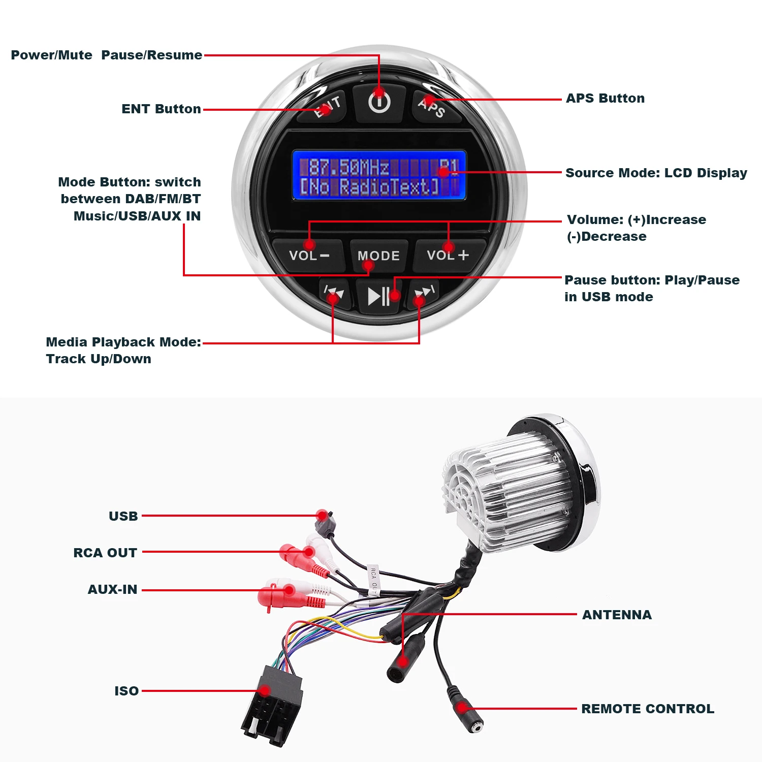 HASDA-Waterproof Marine Radio, DAB Stereo, Bluetooth, FM, AM, Mídia Digital, Sistema de áudio para Yacht Gauge, ATV, UTV, Barcos a motocicleta