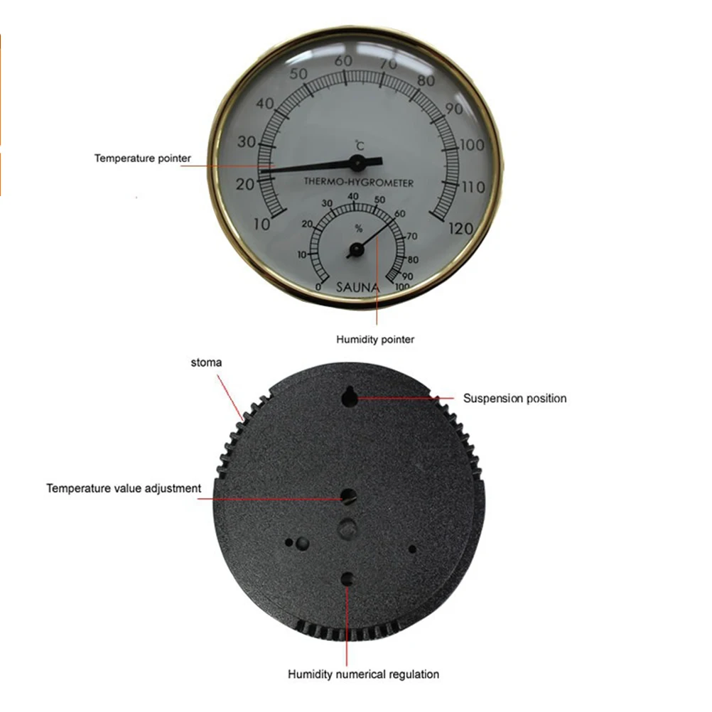

Mini Hygrothermograph Analog Temperature Humidity Meter 10-120° Dial For Sauna Indoor Terrarium Use Durable