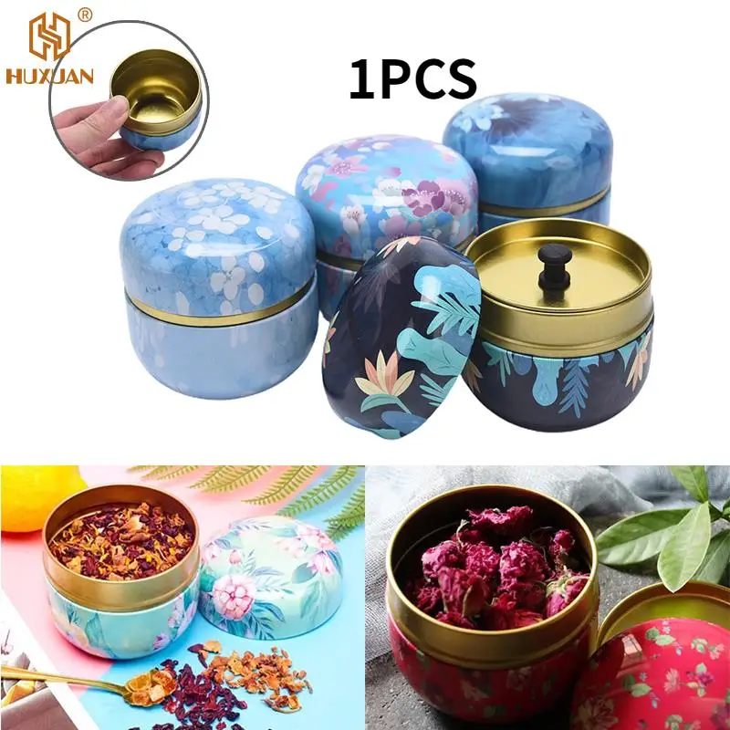 1PC Tea Containers Japanese-Style Herbal Small Candy Snacks round Cans Mini Portable Tinplate Cans Packing Box Multicolor