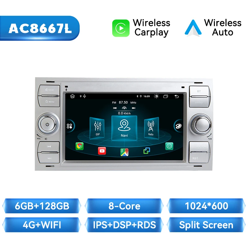 Draadloze Carplay Auto Radio Voor Ford Focus 2 Ford Fiesta Mondeo 4 C-Max S-Max Fusion Transit Kuga Gps 2din Autoradio Gps Dsp