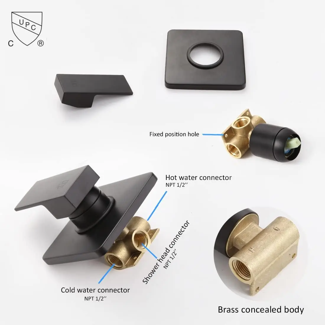 

SANITARYWARE Matte Black Shower Faucet Set, Bathroom Rainfall Shower System with Stainless Steel Metal Showerhead, Single Functi