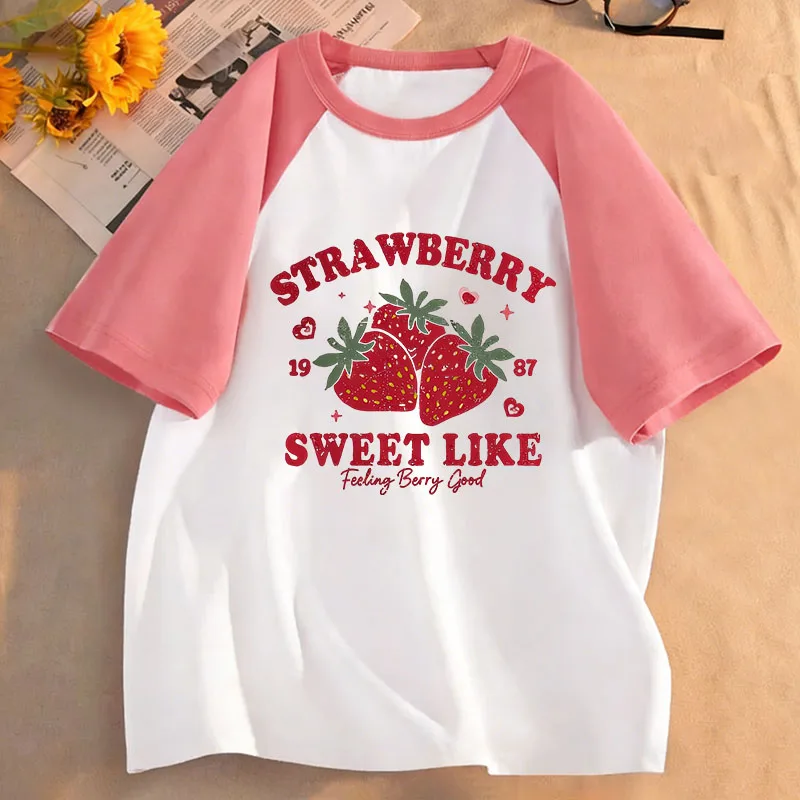 Süße Erdbeer-T-Shirts Y2k Kinder-T-Shirt Harajuku Hoody Mädchen Sommer Frühling Lässiges Oberteil T-Shirt