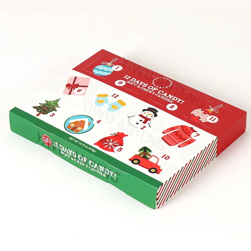 Cajas plegables de cartón con Calendario de Adviento, embalaje de dulces, 12 días de diseño personalizado