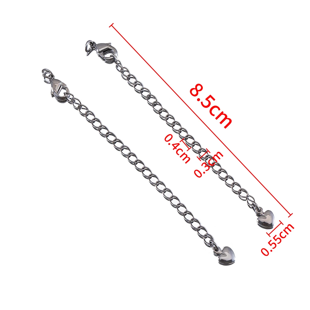 1/3/5pcs Color Preserving Gun Black Love Heart Shaped Extended Copper Chain For DIY Jewelry Making Bracelet Necklaces Tail Chain