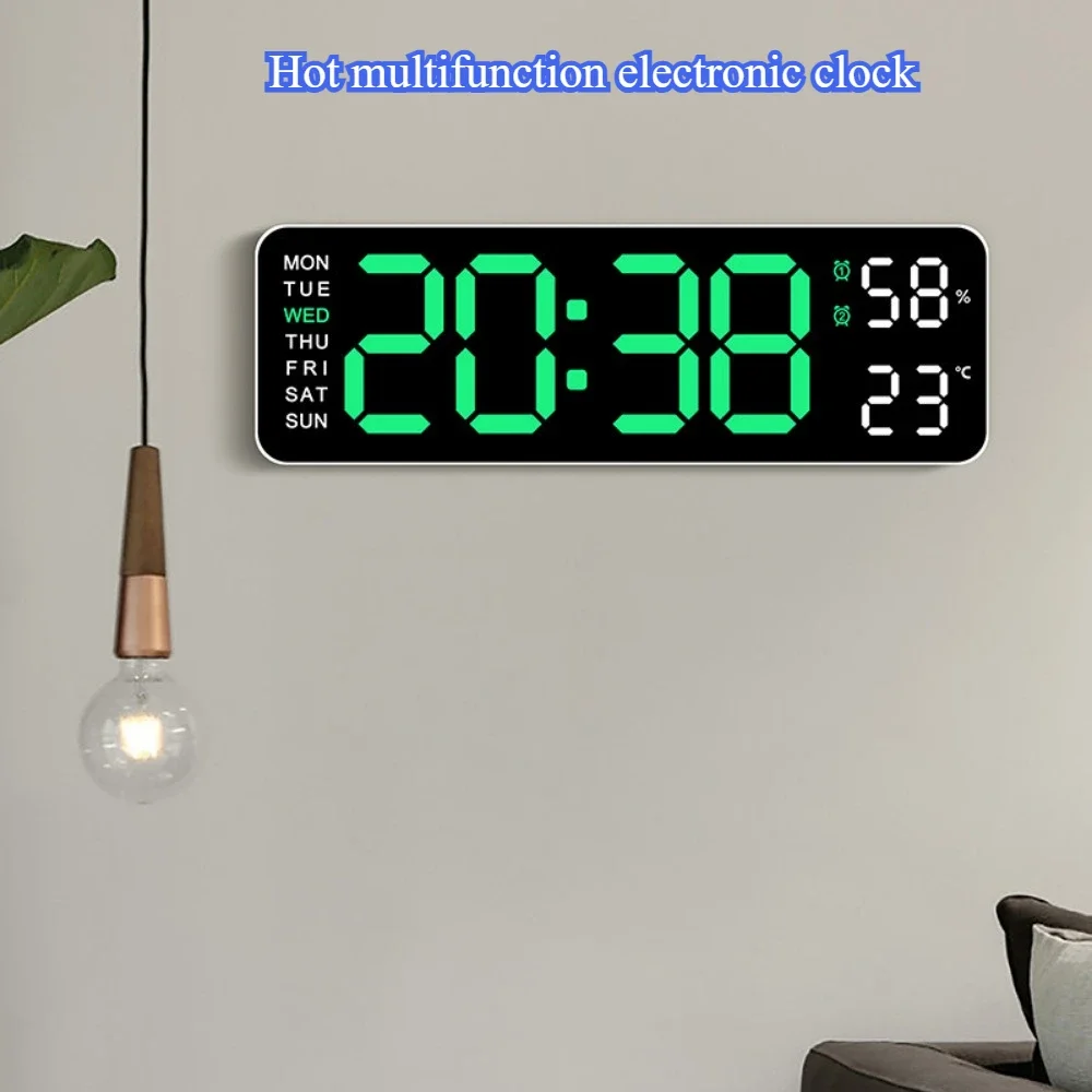 

LED Digital Wall Clock Temperature Date and Week Display Battery Memory Clock Wall-mounted Dual Alarm LED Clock Home Decor Items