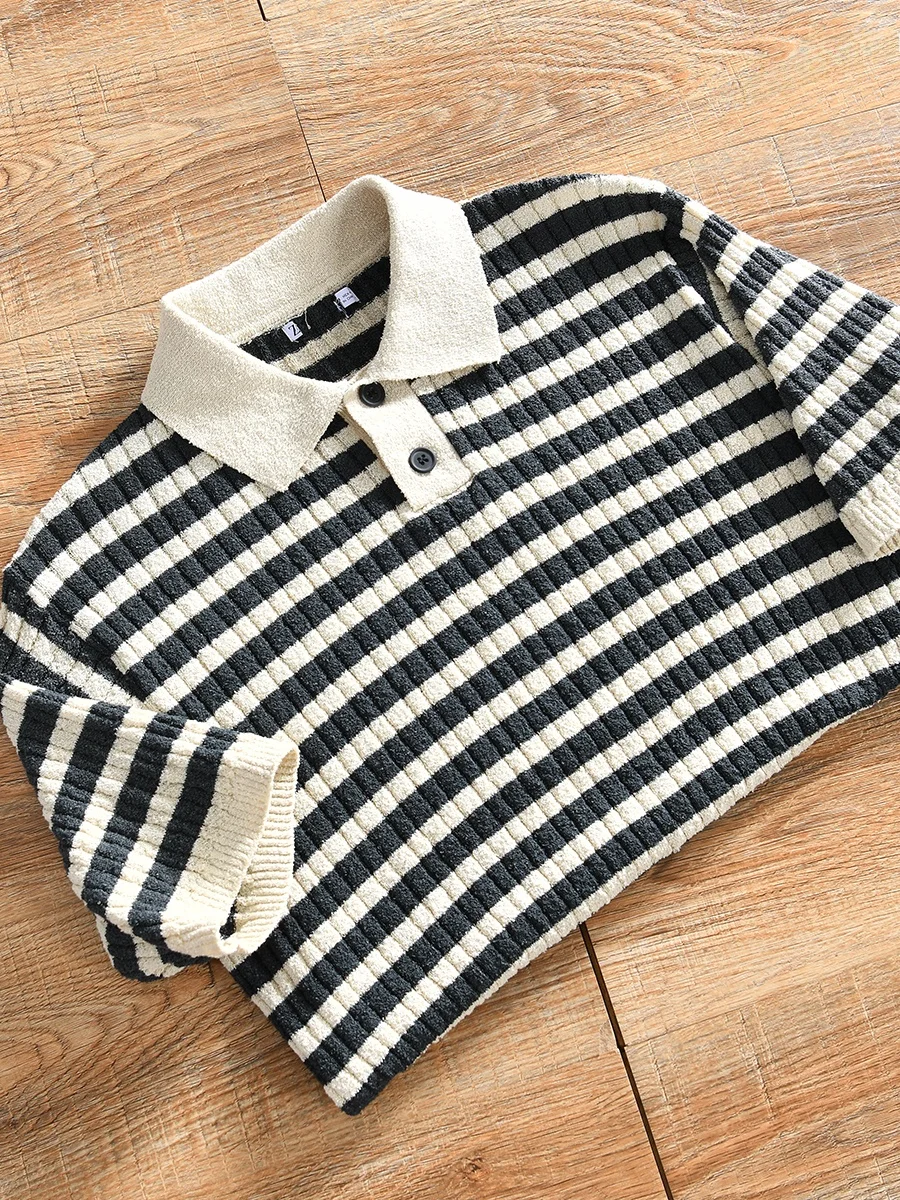 Summer Men's Loose Casual Knitted  Shirt Short Sleeve Striped Fashion Youth Popular Loose Fit Regular Sleeve Length