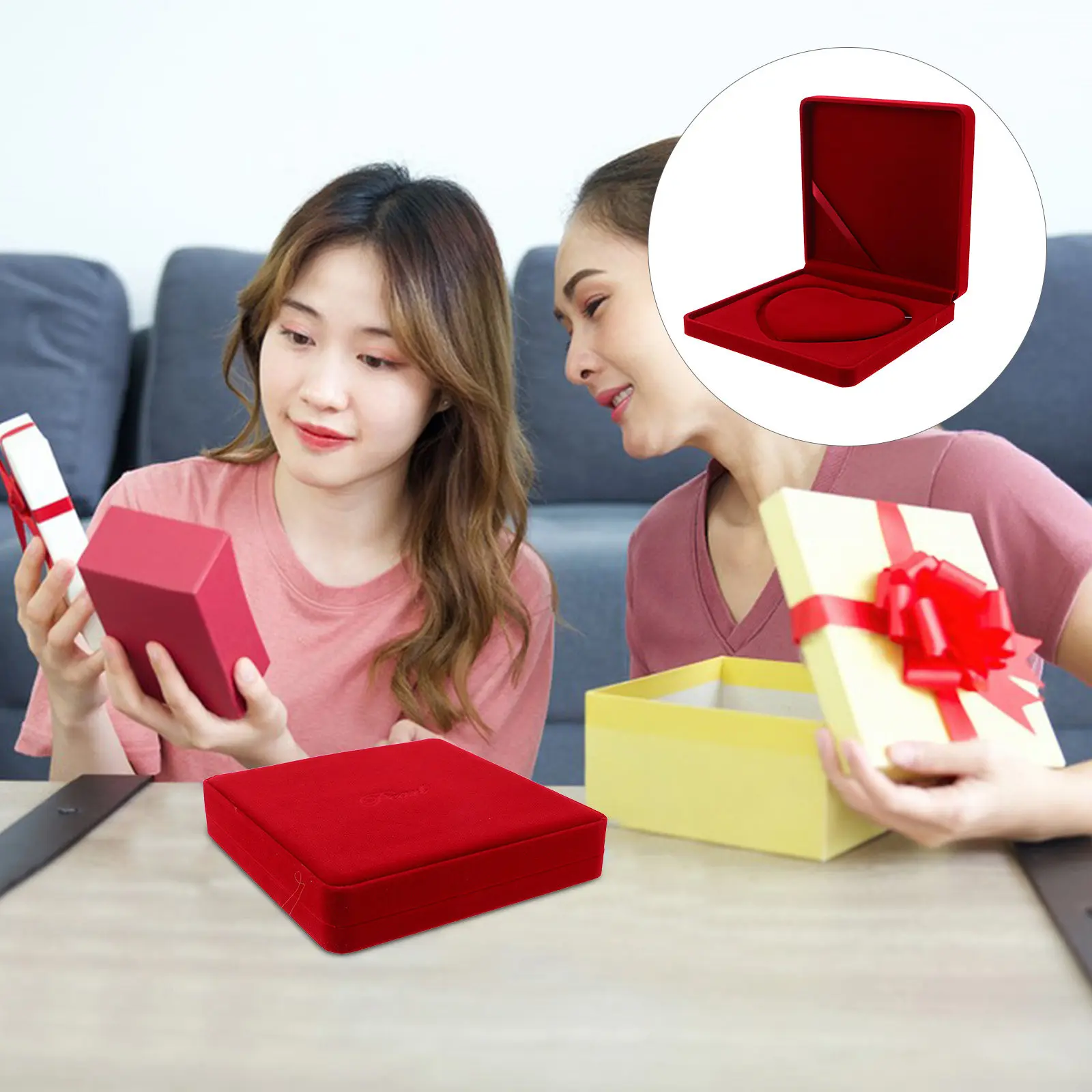 

Pearl Necklace Storage Case Soft Red Jewelry Organizer Decorative Box Travel Packaging Display Necklace Holder