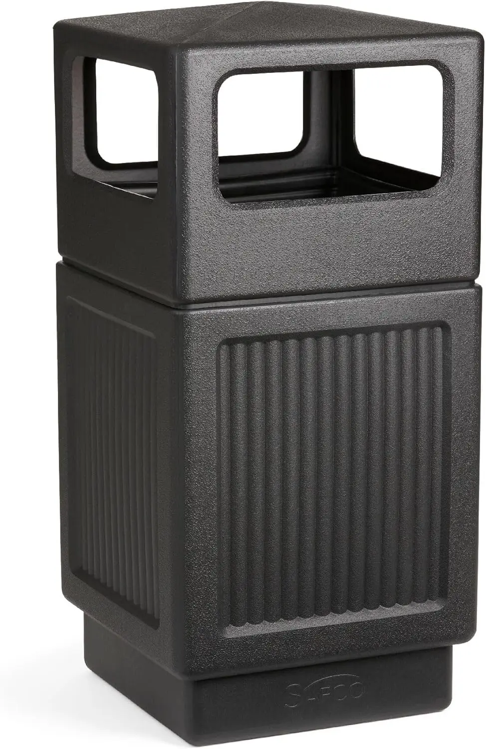 

38-Gallon Square Trash Can for Indoor & Outdoor Use, Durable Weather-Resistant Commercial Garbage Bin in Black